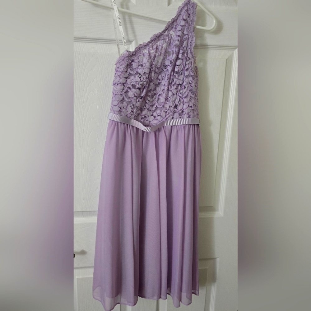 David's Bridal Lavender One-Shoulder Lace Dress - 2